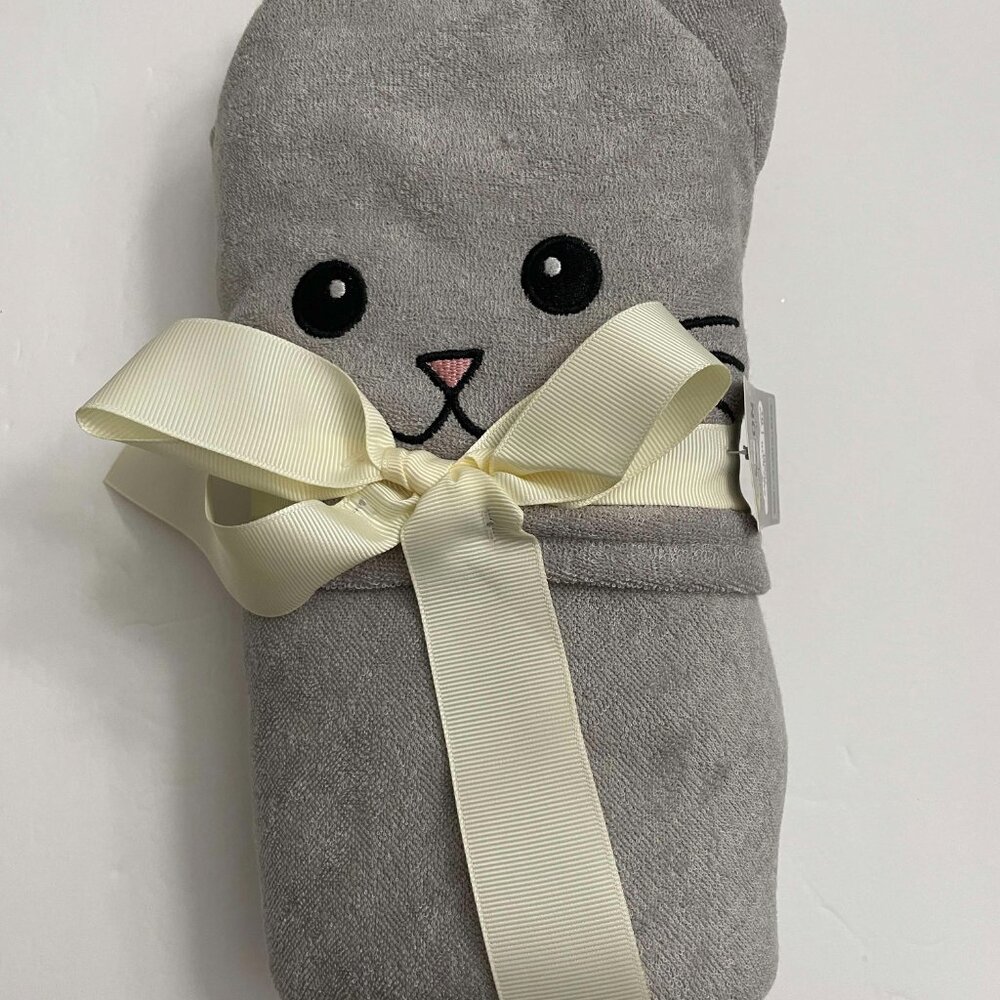 NWT- Moon and Stars Gray Kitty Cat Kitten Baby Hooded Bath Towel